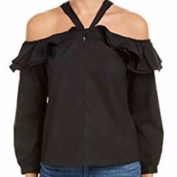 J. Crew Off The Shoulder Tie Neck Black Top Blouse - Picture 1 of 3